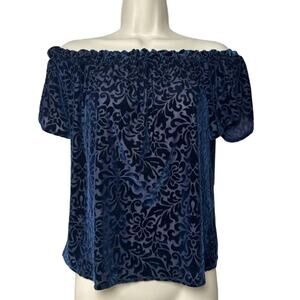 Y2K Hollister Velvet Burnout Damask Off The Shoulder Boho Blouse Top Size S